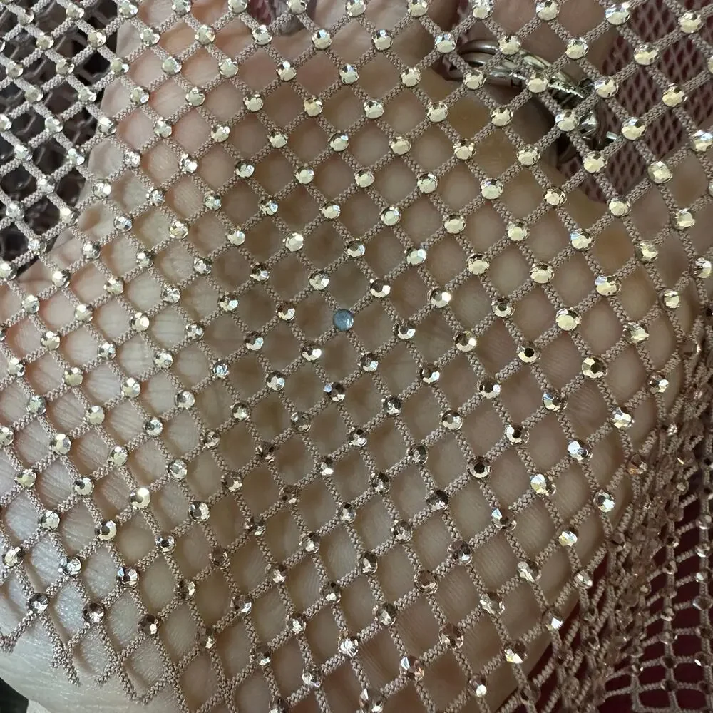 Anthropologie Metallic Mesh Sheer Cropped Long Sleeve Party Top M Layering glitz - Picture 7 of 11